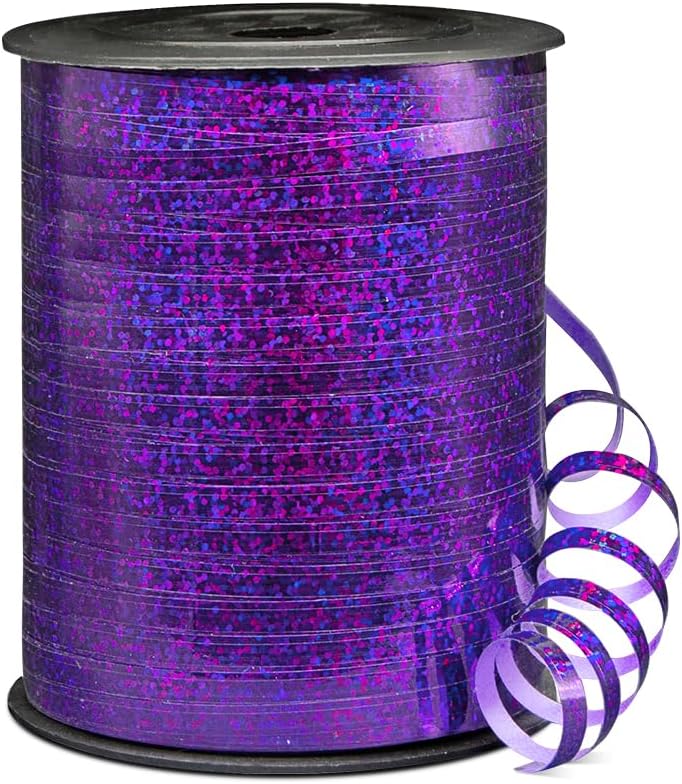 Isaspire 500 Yards Shiny Metallic Purple Curling Ribbon with Spool, 1/5" Holographic Curly Ribbons - Ideal for Gift Wrapping, Birthday, Halloween, Christmas Party Decorations, Balloon String - Image 1
